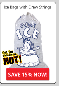 Get 15% Off In-Stock Plastic Ice Bags with Draw Strings