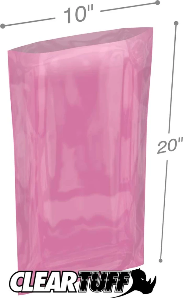 10x20 6 mil Pink Antistat Poly Bags