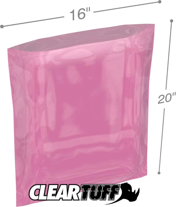 16x20 4 mil Pink Antistat Poly Bags