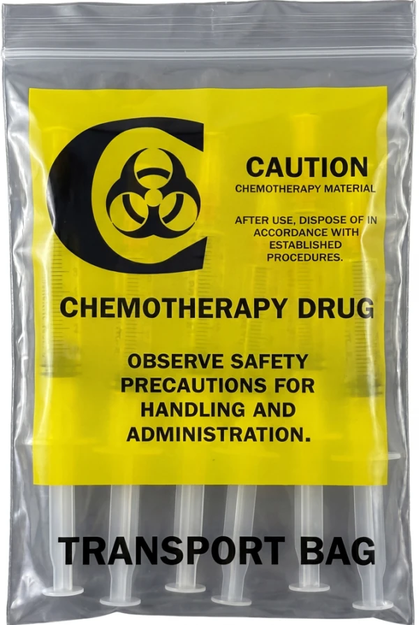 Prefilled Chmo Syringes in a 6 in x 9 in Chemo Bags 2 Mil