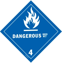 4" X 4" D.O.T. Dangerous When Wet HazMat Label - Class 4