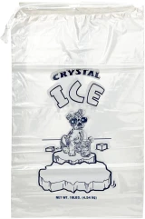 Front of 10 lb. Crystal Ice Drawstring Ice Bags