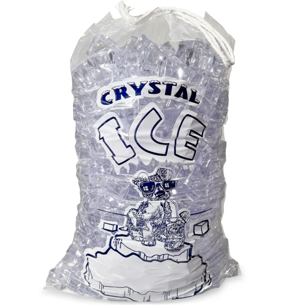 Ice in 8 lb. "Crystal Ice" Drawstring Ice Bag