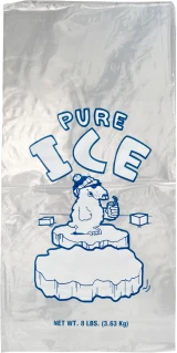 8 lb. Plastic Ice Bags - PURE ICE Polar Bear - 1000/cs Flat Front