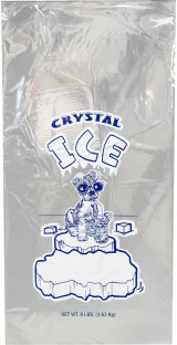 Front of 8 lb. Plastic Ice Bags and Ties - CRYSTAL ICE Dog Print