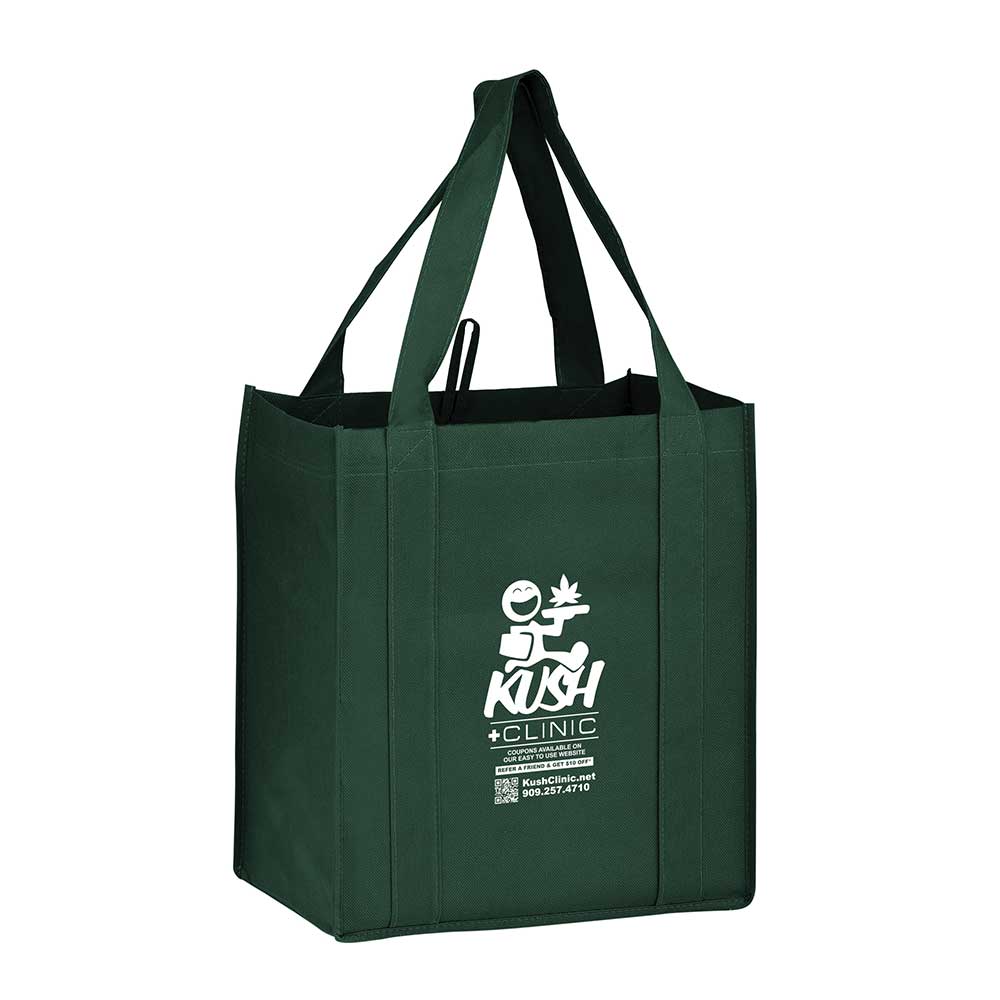 13 x 10 x 15 + 10 Hunter Green Non Woven Grocery Tote Bag with Poly ...