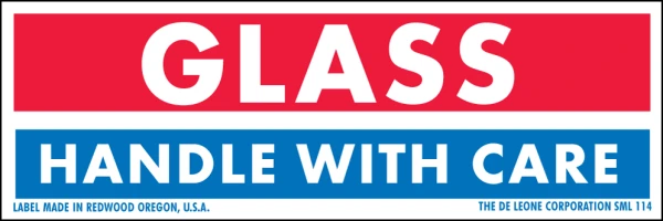 3 x 1 Glass - Handle With Care Red White and Blue Mailing Label