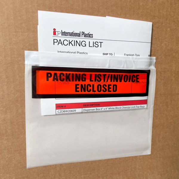 Close up of 7 x 5 1/2 PACKING LIST/INVOICE ENCLOSED on Box