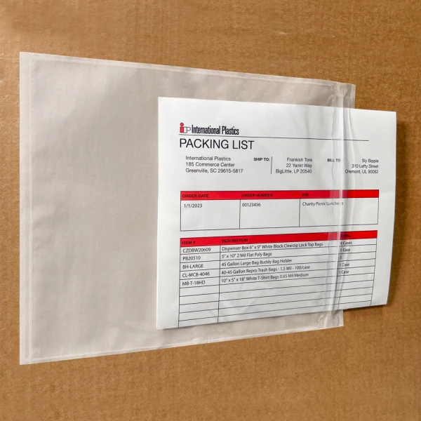 Close up of 8 x 10 Adhesive Backed Reclosable Zipper Locking Envelope on Box