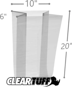 10" x 6" x 20" 1 Mil Gusseted Poly Bags