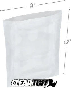 9" x 12" 2 Mil Flat Poly Bags
