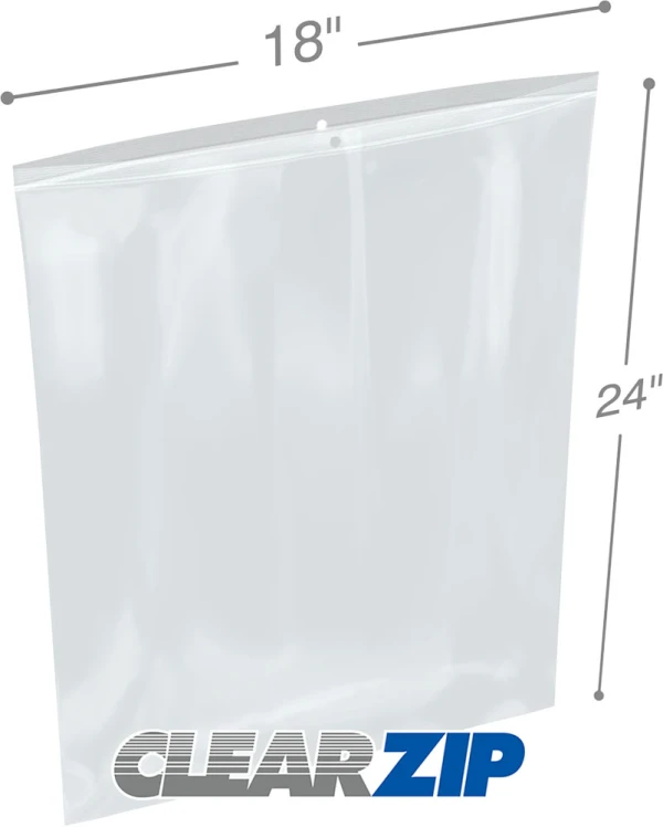 Hang Hole 18x24 4 Mil ClearZip Locking Bags