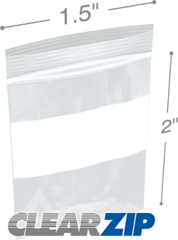 1 1/2" x 2" White Block Clearzip Lock Top Bags