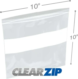 10" x 10" White Block Clearzip Lock Top Bags
