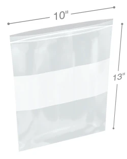 2 Mil 10" x 13" White Block Clearzip Lock Top Bags