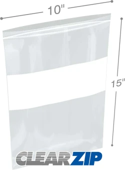10" x 15" White Block Clearzip Lock Top Bags