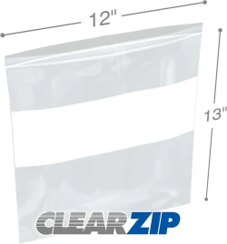 12" x 13" White Block Clearzip Lock Top Bags