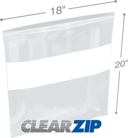 18" x 20" White Block Clearzip Lock Top Bags