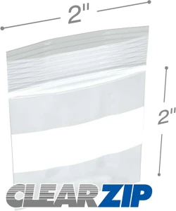 2 Mil 2" x 2" White Block Clearzip Lock Top Bags