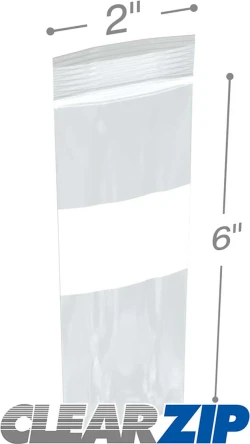 2" x 6" White Block Clearzip Lock Top Bags
