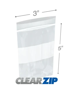 3" x 5" White Block Clearzip® LockingTop Bags 2 Mil