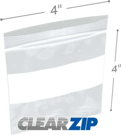 4" x 4" White Block Clearzip Lock Top Bags