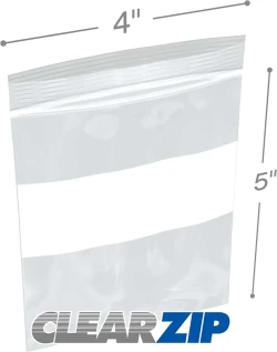 4" x 5" White Block Clearzip Lock Top Bags