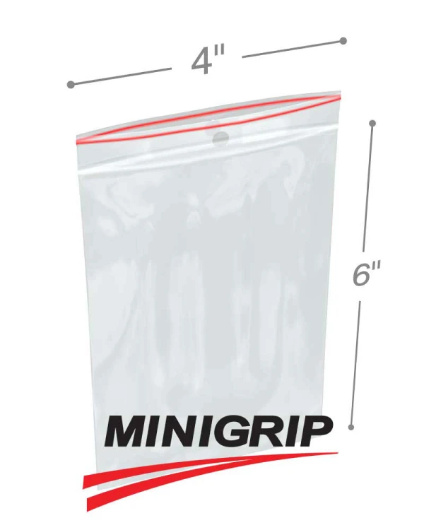 4x6 4Mil MiniGrip Reclosable Plastic Bags with Hang Hole