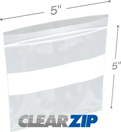 5" x 5" White Block Clearzip Lock Top Bags