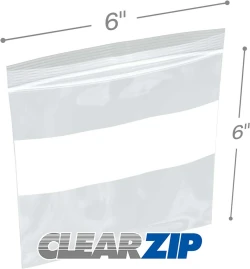 6" x 6" White Block Clearzip Lock Top Bags