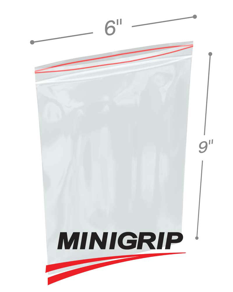 6 x 9 zip top reclosable plastic storage bags, 2 mil thick, 100