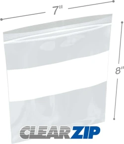 7" x 8" White Block Clearzip Lock Top Bags