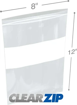 8" x 12" White Block Clearzip Lock Top Bags