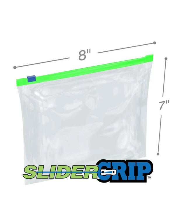 8x7 2.7mil Quart Size SliderGrip Zipper Bags - 250 per case
