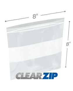 2 Mil 8" x 8" White Block Clearzip Lock Top Bags