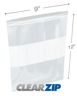 9" x 12" White Block Clearzip® LockingTop Bags 2 Mil