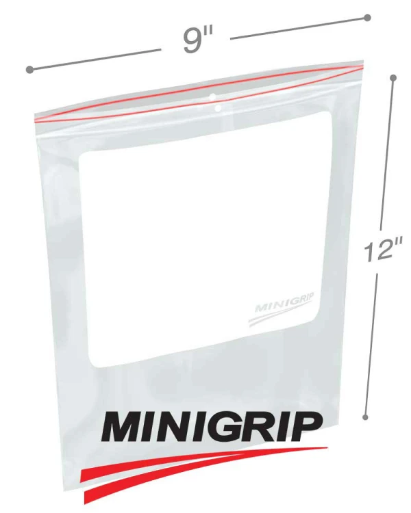 9x12 4-Mil Whiteblock Reclosable Plastic Bags with Hanghole