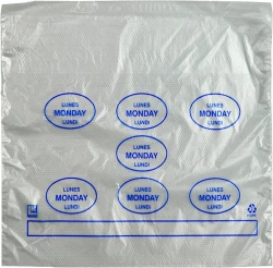 6.5" x 7" + 1.75" + 1.75" Saddle Pack Portion Control Bags Printed "Monday"