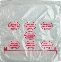 10" x 8.5" + 2" + 2" Saddle Pack Portion Control Bags Printed "Wednesday"