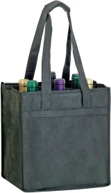 10 x 7 x 11 + 7 Black Non Woven 6 Bottle Wine Tote