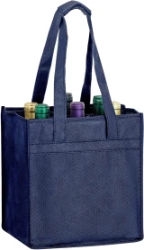 10 x 7 x 11 + 7 Navy Non Woven 6 Bottle Wine Tote