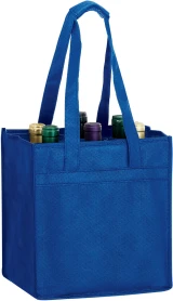 10 x 7 x 11 + 7 Royal Blue Non Woven 6 Bottle Wine Tote