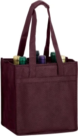 10 x 7 x 11 + 7 Burgundy Non Woven 6 Bottle Wine Tote