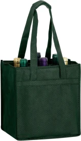 10 x 7 x 11 + 7 Hunter Green Non Woven 6 Bottle Wine Tote