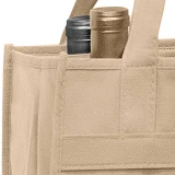 10 x 7 x 11 + 7 Tan Non Woven 6 Bottle Wine Tote