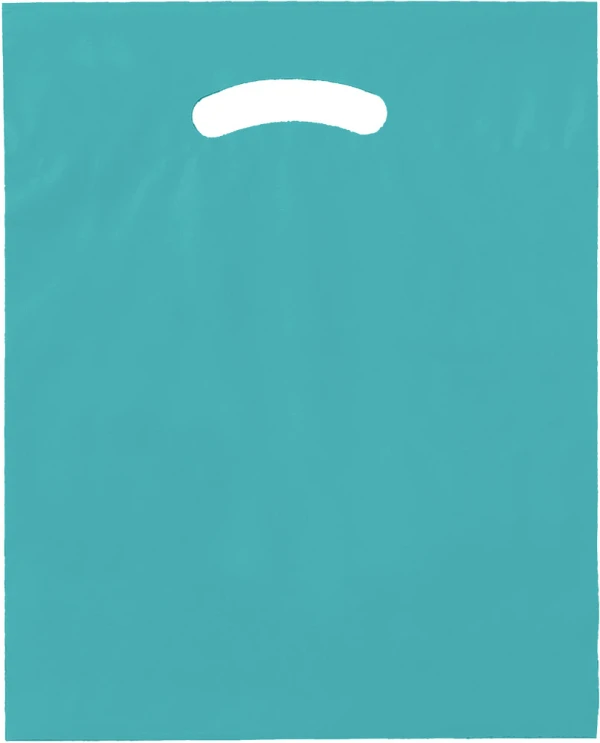 Teal 12" x 15" + 3" 2.5 Mil Fold-Over Reinforced Die Cut Handle Bags
