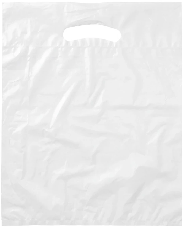 12x15+3 2.5 Mil White Fold-Over Reinforced Die Cut Handle Bags