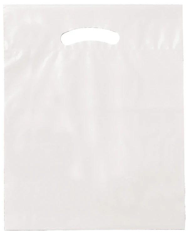 12 x 15 plus 3 white fold over die cut handle bags