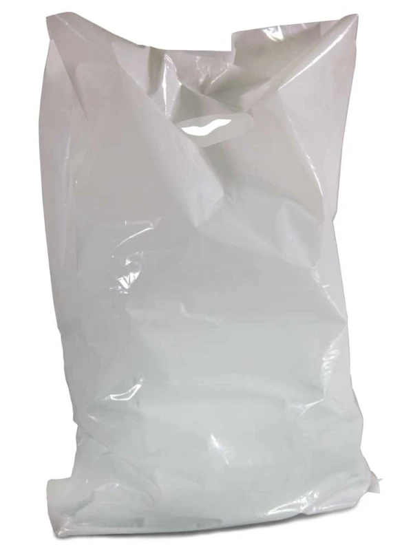 12 x 3 x 20 White Die-Cut Kidney Shaped Handle Plastic Retail Merchandise 1.25 Mil Bags