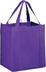 13 x 10 x 15 + 10 Purple Heavy Duty Non-Woven Grocery Tote Bag